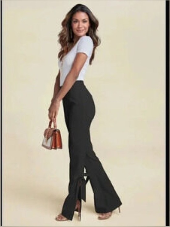 Creation Pants - Elegant Black Women's Pants with Bow Detail